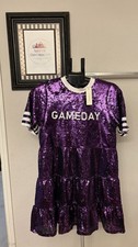 francesca's Mini Jersey Dress  Purple Sequin Short Sleeve Crew Neck Size L 