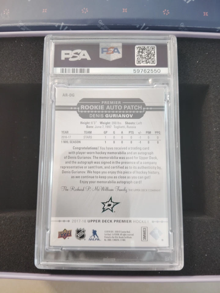 2017-18 UPPER DECK PREMIER RC AUTO 2-CLR PATCH DENIS GURIANOV /299 STARS - Image 3 of 3