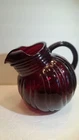 Vintage 1940's Anchor Hocking Royal Ruby Swirl Ball Jug / Pitcher, Lg. 70+ oz