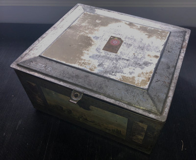 vtg lg. cookie COCOANUT BARS metal tin latch box 12 ''x 11 x 6 storage bread bin