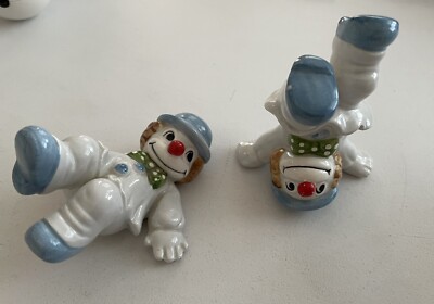 Fitz & Floyd (2) Tumbling Clown Porcelain Figurines Hand Painted Cute 1978