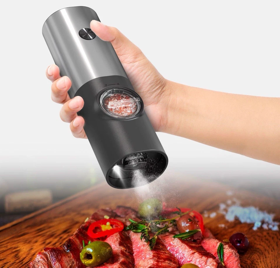 Paquete de 2 molinillos eléctricos de sal y pimienta (a pilas) elección negro/ino inoxidable Foto 4 de 4