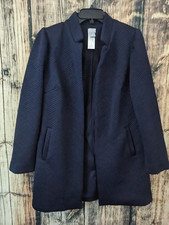 Chicos Boyfriend Blazer Womans M Navy Textured Open Career Office Preppy NWT