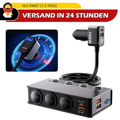 12V 24V LKW Auto KFZ-Adapter 3 Fach Zigarettenanzünder Verteiler 3 USB Steckdose