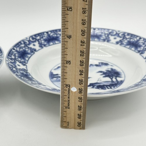 Set of Two Chinese Pagoda Canton Blue Eight Inch Soup Bowls Blue And White - Picture 4 of 6