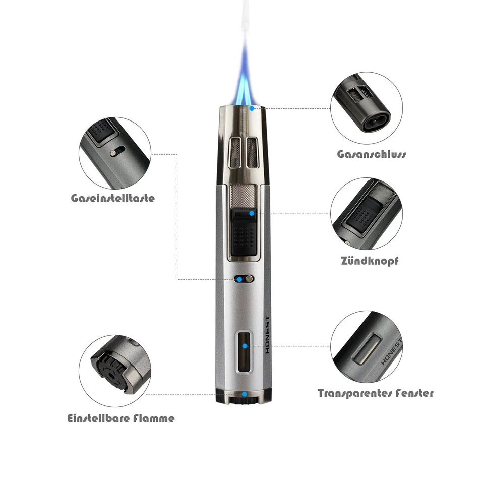 Gasfeuerzeug Sturmfeuerzeug Jetflamme Gas NachfüllbarLang Stab Jet Feuerzeug für - Bild 4 von 4