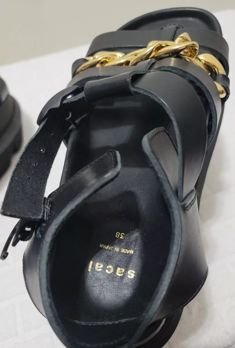 SACAI Women's Size 38EU / 8US Black Gurkha Chain Platform Sandals $1025