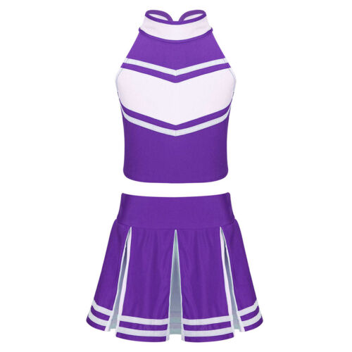 AU Kids Girls Cheerleading Costume Cheer Tops and Pleated Skirt Team Uniform Set - Picture 28 of 41