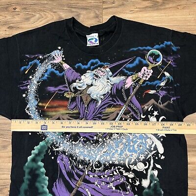 Vintage 1994 Liquid Blue Wizard DOUBLE SIDE Graphic AOP TEE L 90s Made In  USA
