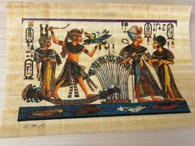 Vintage Egyptian Art Painting KING TUT HUNTING BIRDS Papyrus Paper 8'' X 6''