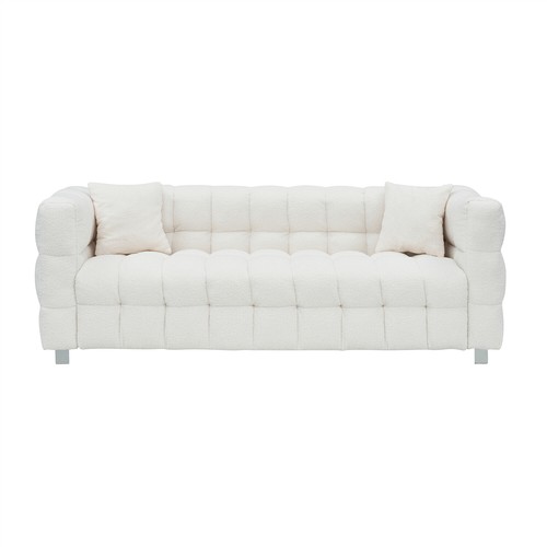 3 Seater Sofa Couch Teddy Upholstered Sofa Couch with 2 Pillows for Living Room - Picture 31 of 66