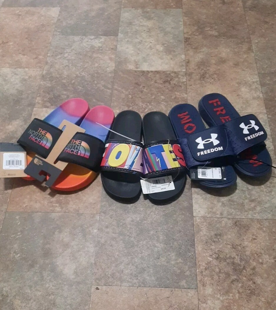 Men's Slides Size 10 - 3-Pair Bundle Under Armour North Face Adidas