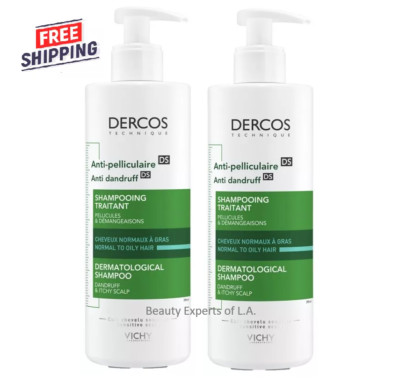2 PACK Vichy Dercos Anti-Dandruff Shampoo Normal To Oily Hair 13.2oz/390ml