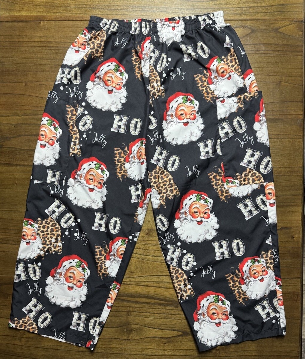 Santa Claus Ho Ho Ho Jolly Christmas Pajamas Men's 3XL Black Red