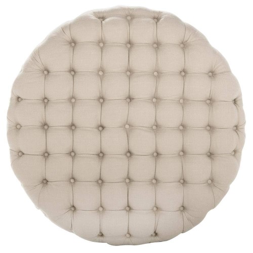 SAFAVIEH Ottoman Cotton Modern Accent Tufted Upholstery Round Charlene Beige - Picture 4 of 7