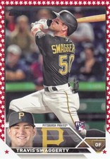 TRAVIS SWAGGERTY /76 TOPPS ROOKIE INDEPENDENCE DAY PARALLEL RC PIRATES #67 2023