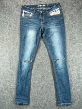 Indigo Rein Jeans Juniors 7 Blue Denim Skinny Distressed Low Rise 30x30.5