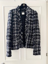 Chanel 2004 Fall 04a Navy Black White Fantasy Tweed Open Front Jacket Size 38