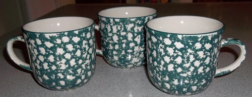 Folk Craft APPLE Coffee Cups Mugs by Tienshan Green Sponge Style Set of 3