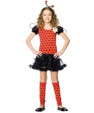 Girls Lady Bug Costume WITH Petticoat, Wings, Headband Leg Warmers M 7-10 NEW
