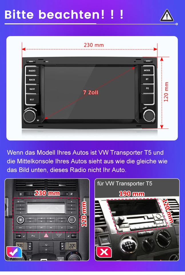 +DAB Für VW T5 Multivan Transporter SWC BT Autoradio CarPlay Navi WINCE CD DVD - Bild 2 von 4