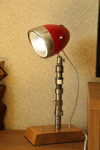 Vintage Schreibtischlampe Vom Oldtimer Motorrad Scheinwerfer mit Motorwelle - Bild 7 von 8