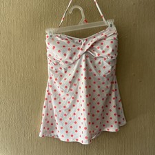 Tankini Swimming Top Sz XL Mossimo pink white strapless halter polka dot twist