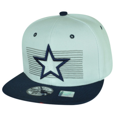 Star Flat Bill Snapback Hat Cap Adjustable Striped Fashion 2Tone White Navy Blue