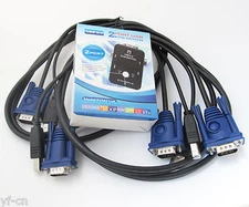 USB 2.0 KVM Switch Box 2 Ports + 2 VGA USB Cables for PC Monitor keyboard mouse