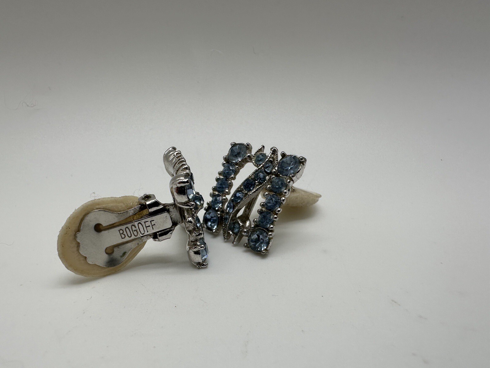 Vintage Bogoff Silver Tone Blue Rhinestone Clip O… - image 4