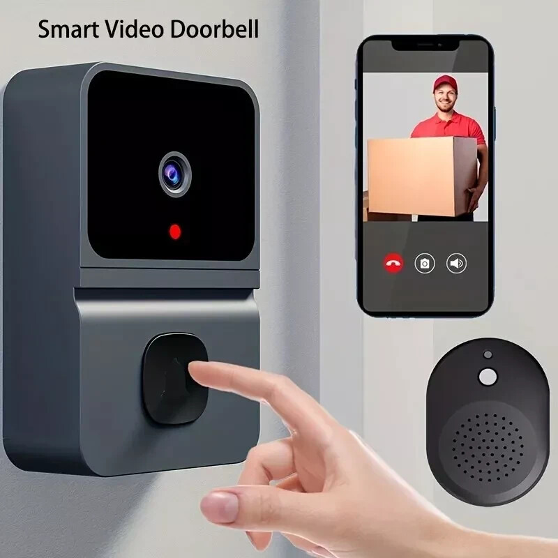 Sonnette sans fil LED noire avec carillon électronique et caméra HD longue portée 50M
