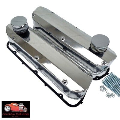 Small Block Ford Polished Fabricated Aluminum Valve Covers 289 302 351W Breather