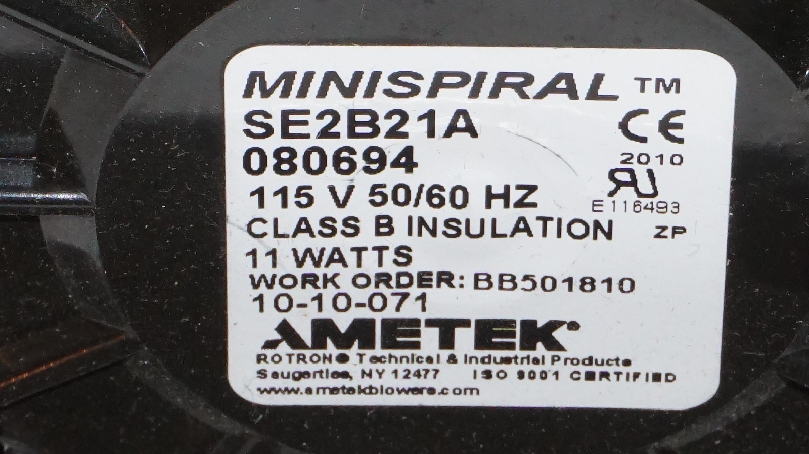 AMETEK ROTRON MINISPIRAL REGENERATIVE BLOWER FAN ||SE2B21A-080694||FAST SHIP!|