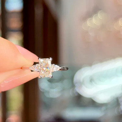 Diamond Ring Radiant Cut 14k White Gold 1.50 Carat IGI Lab Created Engagement