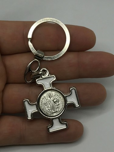 St Benedict Keychain Pendant Appendage Black MADE IN ITALY HIGHT QUALITY White - Picture 6 of 6