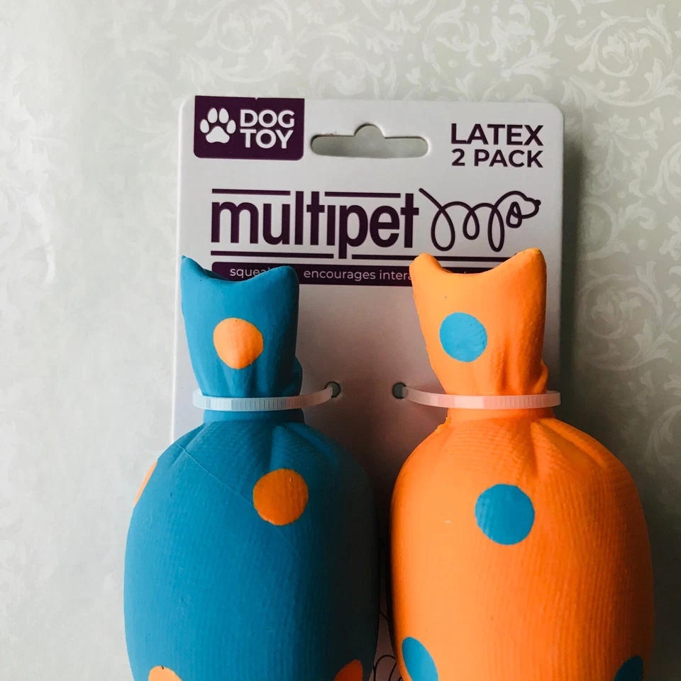 Dog multipet Latex Toy Squeakables Orange/Blue Size : 4.5" X 2.0" - Image 2 of 3