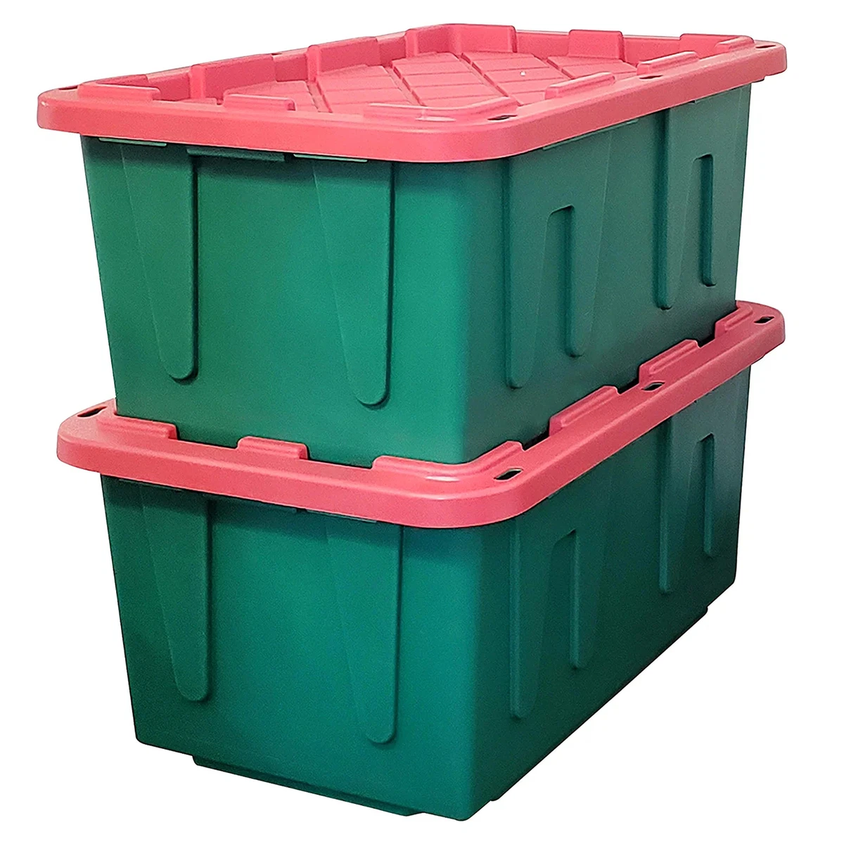 HOMZ Durabilt 27 Gallon Heavy Duty Holiday Storage Tote, Green/Red