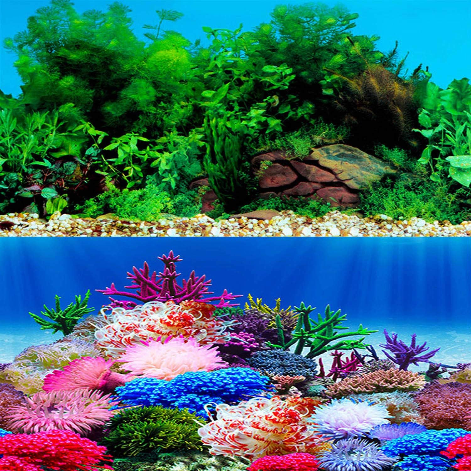 New 20" X 48" Fish Tank Background Stickers Wallpaper 2 Sided Seaweed Water Plan