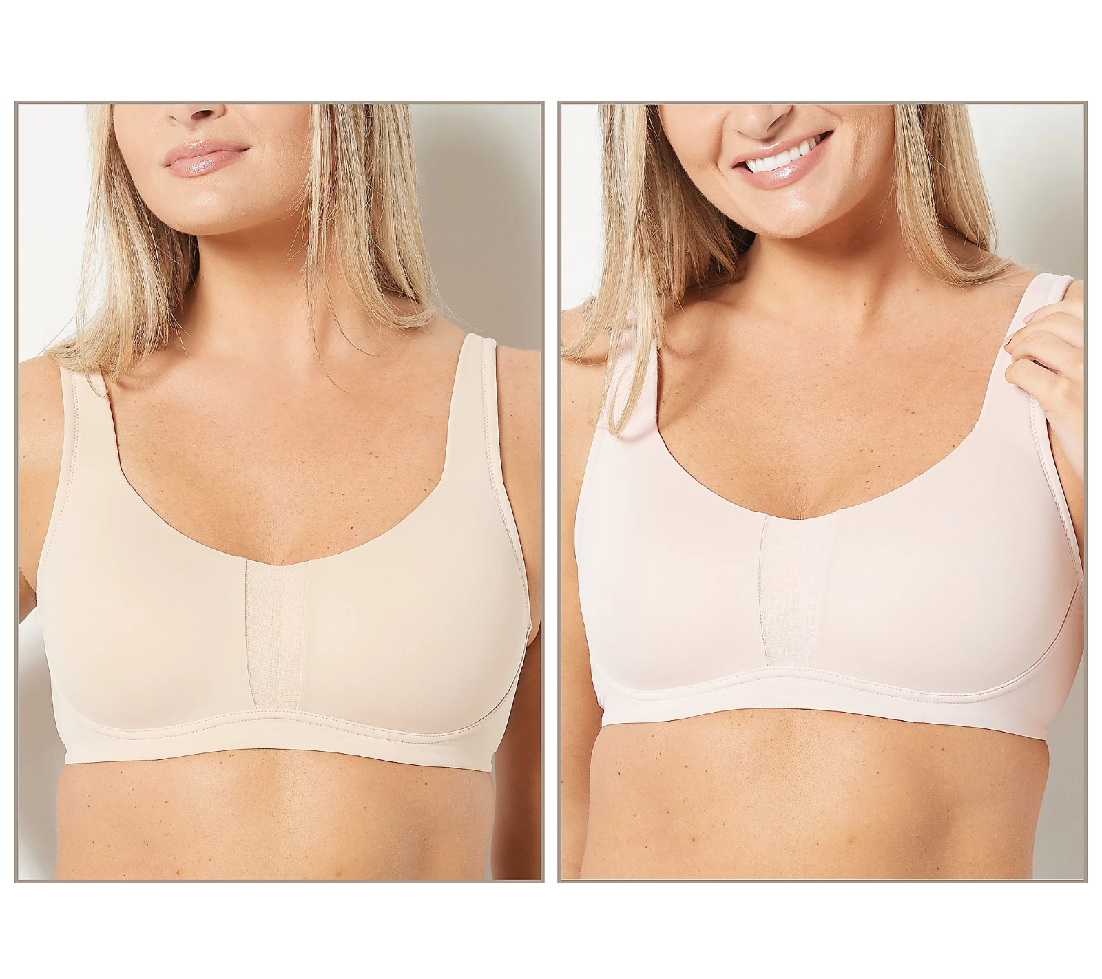 Cuddl Duds Set of 2 Lightly Lined Scoop Neck Bras in Pink Beige Size 1X