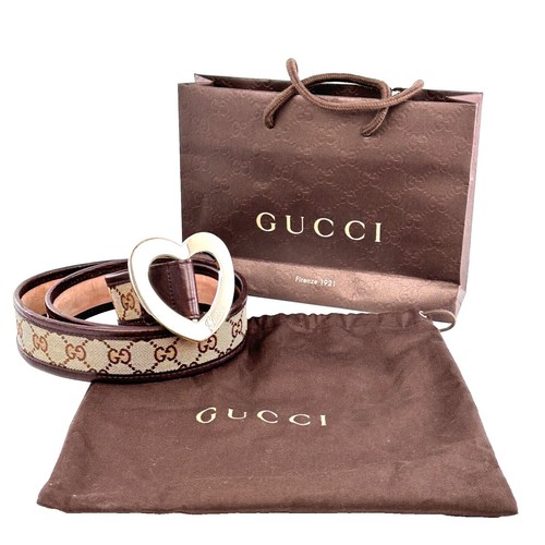 Gucci GG Web Belt Brown Leather 85/34 Red Green Stripe Gold  display picture 1