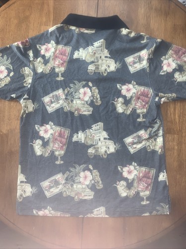 Vintage Paradise Blue Hawaiian Style Men's XL Car Theme Polo Shirt Size M - Picture 7 of 7