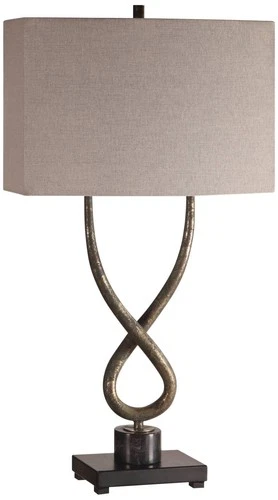 Industrial Table Lamp 31" Tall Aged Silver Leaf Beige Shade for Living Room Home - Picture 3 of 4