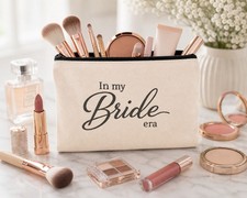 In My Bride Era Makeup Bag Canvas Zipper Pouch Bridal Bachelorette Wedding Gift