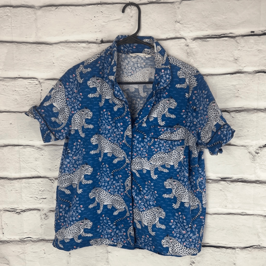 Printfresh Blue Leopard Pajama Top Button Front S… - image 4