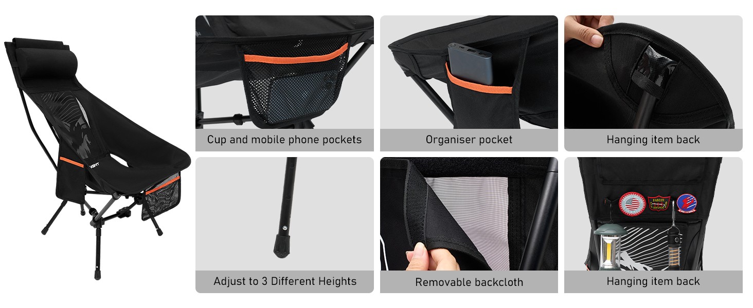 NOVSIGHT Camping Chair Folding Garden Beach Fishing Picnic Adult Child 150KG Max