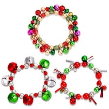 3pcs Christmas Jingle Bell Bracelets Xmas Multi Color Beaded Charm Stretch Brace