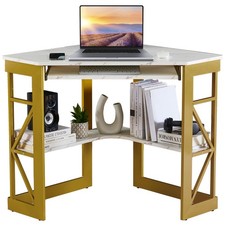 Corner Computer Desk 41 x 30 inches with Smooth Keyboard & Storage Shelves fo...