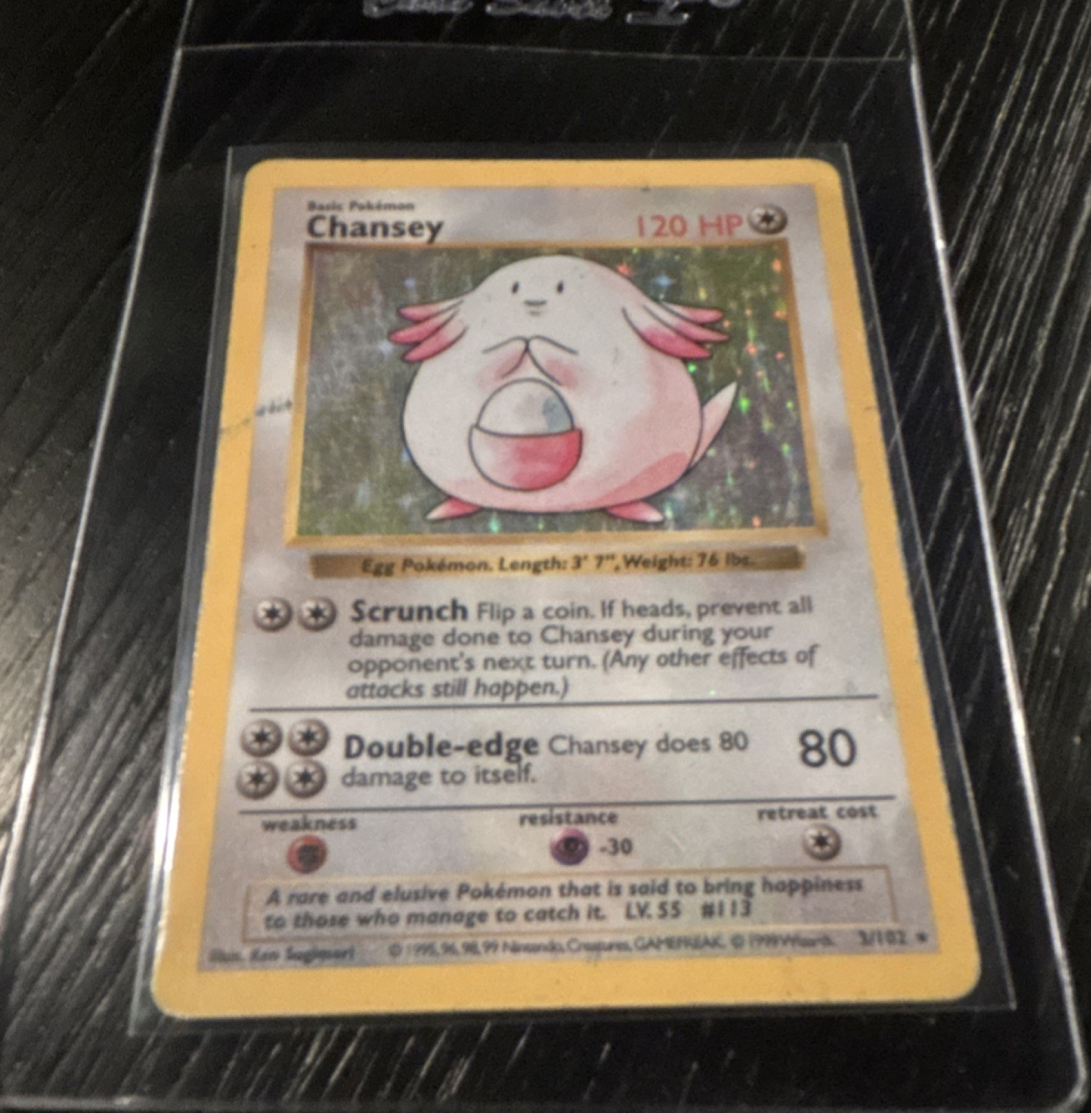 Chansey Base Set Shadowless Holo Rare 120 HP 003/102 1999 Pokémon English