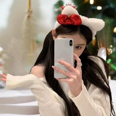 Cute Cat Ear Plush Headband For Washing Face Sequin Bow Headband Hair Accessory