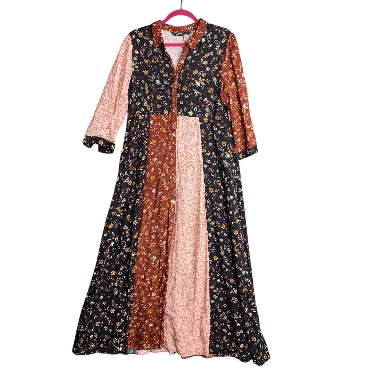Zara patchwork printed button down maxi dress siz… - image 2